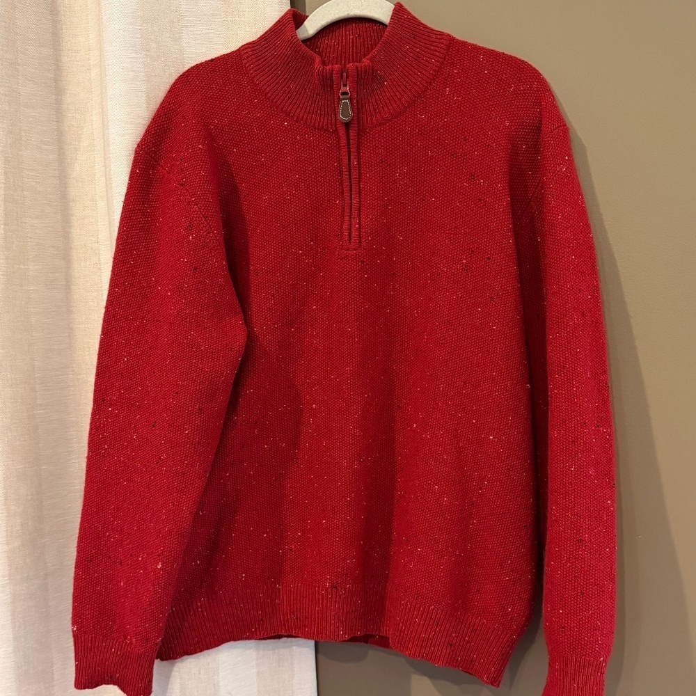 Jos A. Bank Men's Red Lambswool 1/4 zip Mockneck pullover Sweater, Size Large
